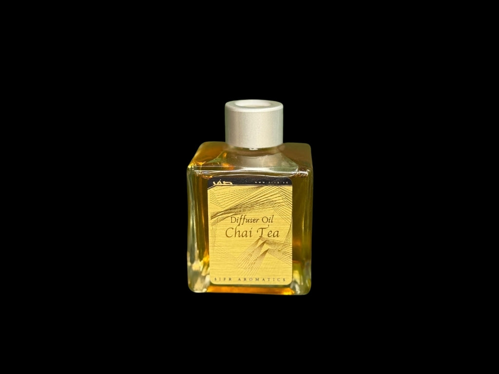 100ml Chai Tea diffuser oil in sleek glass container from Sifr Aromatics, a soothing home fragrance with creamy, comforting chai aroma