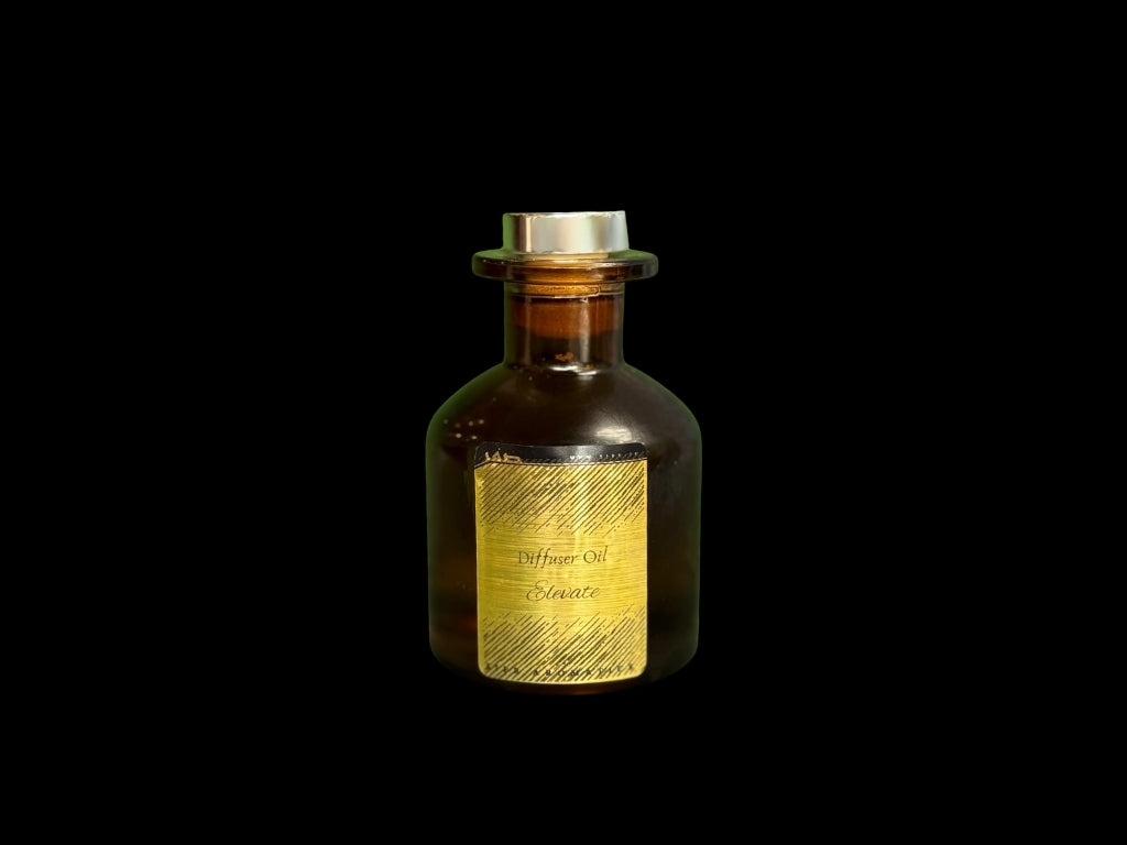 Sifr Aromatics 100ml Elevate diffuser oil in a brown glass bottle, uplifting scent of lemongrass, green tea, and linden blossom