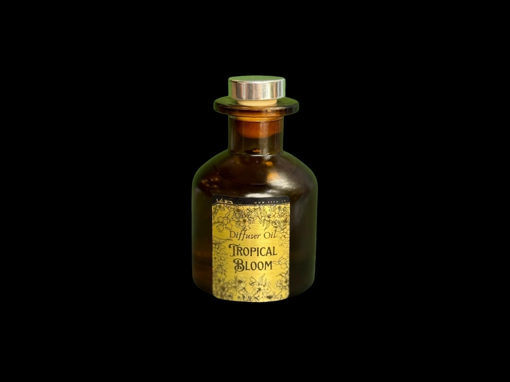 Sifr Aromatics 100ml Tropical Bloom diffuser oil in a brown glass bottle, the scent of Singapore with fresh florals
